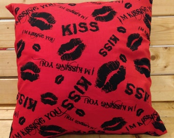 Red & black, kissing you, lips, kiss, valentine, cushion, pillow, throw, gift