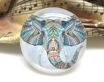 1 cabochon 25 mm glass Tribal Elephant - 25 mm