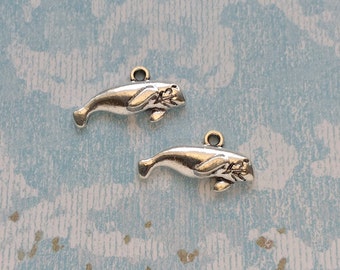 10 Manatee Whale Charms Silver Sea Cow Charm - CS2976