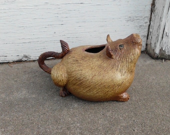 Hand Sculpted Stoneware Fat Cat Teapot