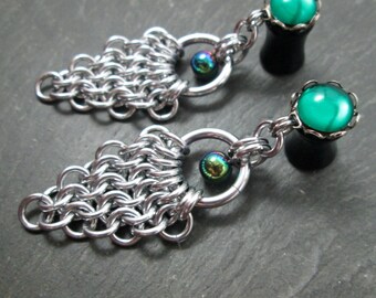 Dangle Plugs - 10g - 8g - 6g - 4g - 2g - 0g - Rainbow Gauges - Chainmaille Plugs - Chainmail Jewelry - Wedding Plugs - Plug Earrings