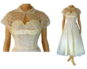 Made You Look - Vintage 1950's Prom Dress and Bolero - Medium
