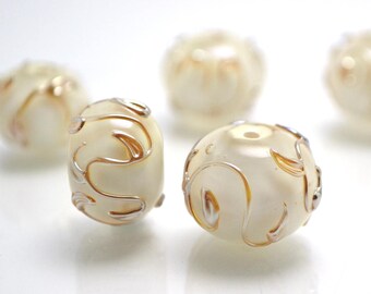 white pearl artisan lampwork bead handmade glass beads for wedding jewelry making set gold sprig twig leaf on white romantic tender earrings