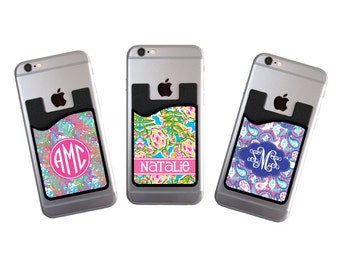 Monogrammed Personalized Cell Phone Card Caddy Phone Wallet Preppy Wallet Card Holder Monogram Gifts Custom Monogram ID Credit Card iPhone