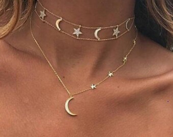 Celestial Choker + Crescent Moon necklace | Celestial Jewelry
