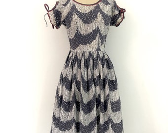 Vintage 1950s Shirley Lee Red White & Blue Full Skirt Swing Dress XS/S