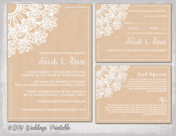 rustic wedding invitation template diy lace doily invitations with rsvp cards