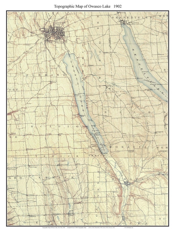 Owasco Lake 1902 USGS Old Topographic Map Custom Composite