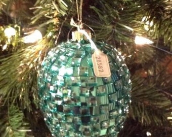 Christmas Ornament Glittery Jeweled Aqua Ball