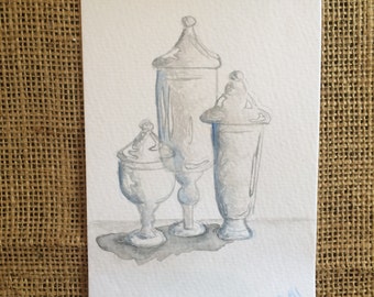Original - Watercolor painting - Apothocary Jars