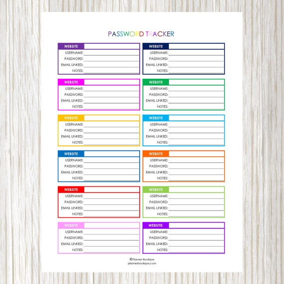 password tracker password log password organizer printable password template for word