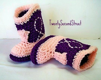 Cowgirl Baby Booties Purple & Baby Pink Crochet Cowboy Boots