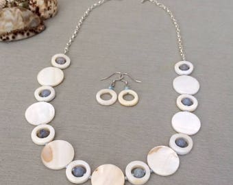 Shell Bead Necklace Set White Shell Necklace Statement Necklace White Beaded Necklace Shell Jewelry Summer Resort Jewelry Gift For Her Mom
