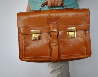 Vintage leather brief case , document case , case ...(179)