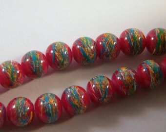 10 glass beads 10 mm drawn blue and Burgundy PV16
