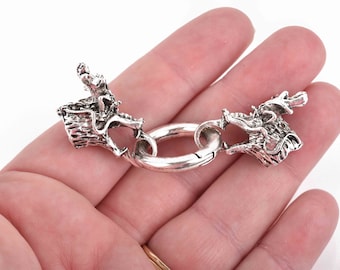 2 Sets Silver DRAGON Clasp, Leather Clasp, End Cap for up to 7mm Leather Cord, Kumihimo End Connectors, fcl0251