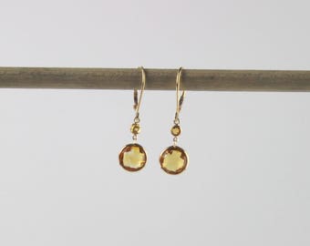 Round Citrine Dangle Earrings Set In 14K Gold