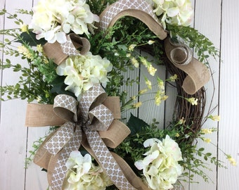 Front door wreath, Hydrangea Wreath, White Hydrangea Wreath, Hydrangea Wreath Spring, Summer Wreath, All Season Wreath