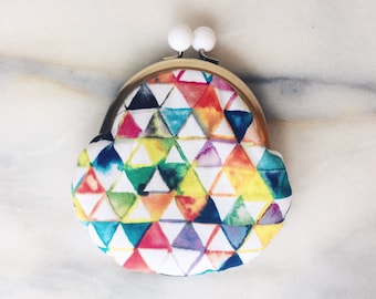 Coin Purse - Cotton Knob Purse - Watercolor Pattern