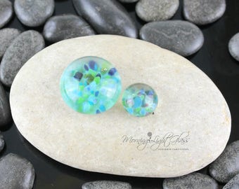 Soft Teal Duo Set - Lampwork Glass Cabochon - 16mm - Jewelry Making Supply