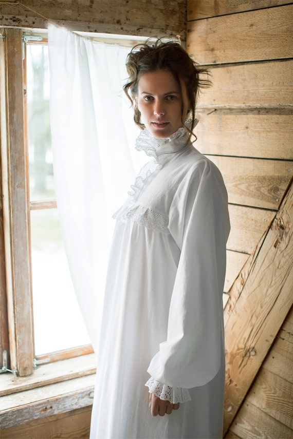 Victorian Nightgowns, Nightdress, Pajamas, Robes Victorian Winter - long cotton womens night gown $93.29 AT vintagedancer.com