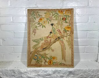vintage parrot bird handmade needlepoint fiber art