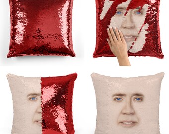 Nicolas Cage face sequin pillow | sequin Pillowcase | Two color pillow | gift for her | gift for him | pillow | magic pillow 10M007