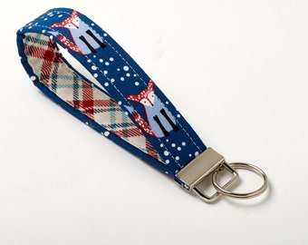 Fox Key Chain, Woodland Key Fob, Keychain Wristlet - Navy - Fox Accessories