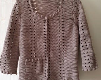 Crochet jacket taupe chic and eco-friendly