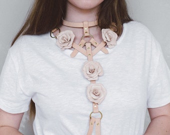 Rose Leather Body Harness - LIGHT TAN