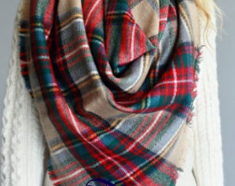 Monogrammed Plaid Blanket Scarf
