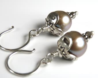 Pearl, Hill Tribe Fine Silver Earrings