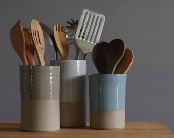 One utensil holder or vase in your choice of clay and glaze color. Modern handmade pottery utensil holder by vitrifiedstudio