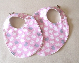 Bunny Baby Bib , Baby Girl Bib, Pink and White Baby Shower Gift, Trendy Bib, Pink Bib, Absorbent Bib, baby shower gift