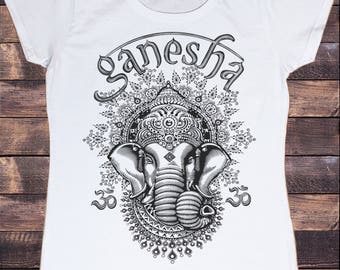 Womens T-Shirt Ganesh Elephant God Line Art Meditation India Zen Hobo Print TS967