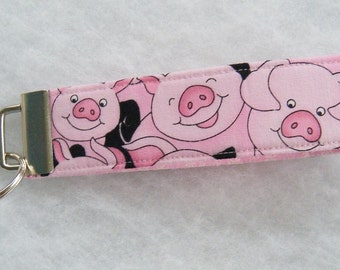 Key Fob wristlet - Pink Pigs