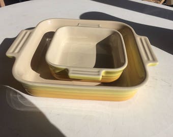 Le Crueset Yellow Ceramic Casserole Square Dishes Set Of 2