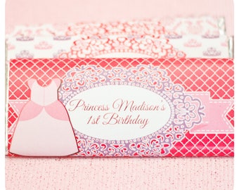 Princess birthday party; Princess; Princess Party; Princess Birthday Party Favor; Princess party candy bar wrappers printed, cut, and ship