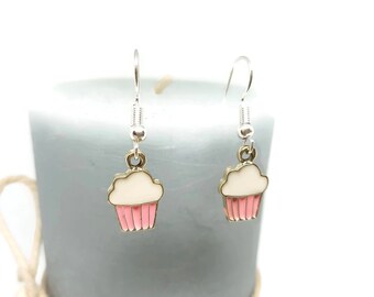 Pink and white Cupcake earrings