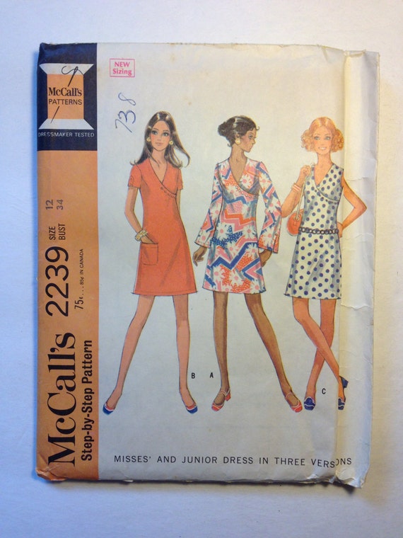 McCalls Sewing Pattern 2239 60s Misses and Juniors Dress in Three Versions Size 12