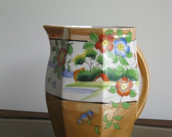 Lusterware pitcher , hand-painted , House by the Lake