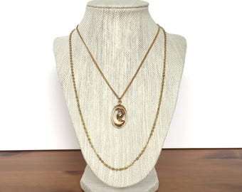 Double strand pendant necklace vintage gold tone 2 tier layered drape