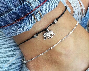 Elephant Anklet, Silver Anklet, Anklet, Beach Anklet, Ankle Bracelet, Beaded Anklet, Charm Anklet, Festival Anklet, Summer Anklet, Boho Gift