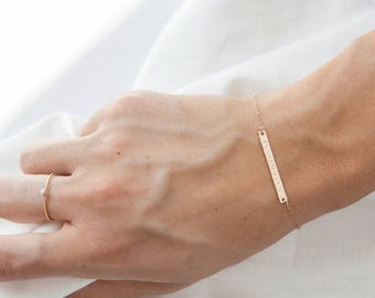 Personalized Bar Bracelet, Engraved Gold Bar Bracelet, Custom Name Monogram Jewelry, Dainty Layering Bracelet Gift, Gifts for Her