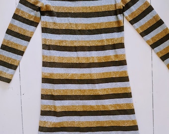lurex silver/gold/brown sixties vintage dress small