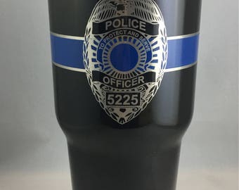 Personalized Police Tumbler Comparable to YETI ® and Rtic ® 30oz Stainless Steel Tumbler Laser Engraved, Blue Line Tumbler