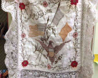 Souvenir de France tattered silk and lace pillow cover Liberation