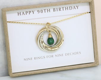 90th birthday gift, May birthstone necklace 90th, emerald necklace for 90th birthday, grandmother - Lilia
