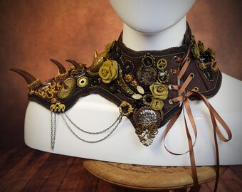 Steampunk Neck Corset - Shoulder Armor - womens armor - Fantasy Armor - Steampunk Pauldron - Shoulder Armour - larp armor - spike epaulettes