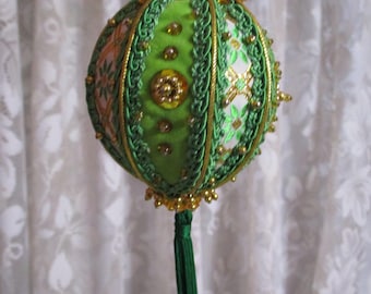 Vintage Retro GORGEOUS Beaded Christmas Ornament-Walco-Green